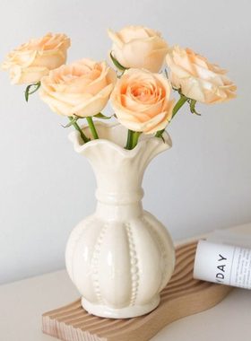花瓶高级感现代简约陶瓷白色奶油风复古客厅水培鲜花插花餐桌摆件