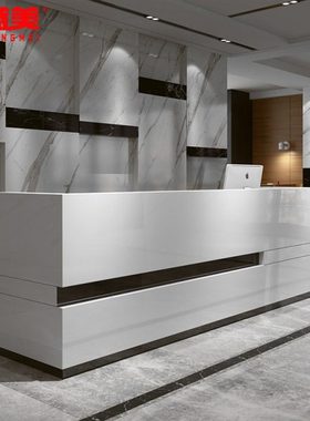 办公室前台接待台简约白色烤漆公司迎宾台吧台桌形象台收银台定制