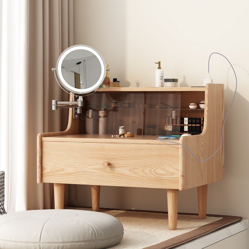 实木飘窗a迷你化妆镜榻榻米梳妆台收纳柜现代简约小户型主卧室专