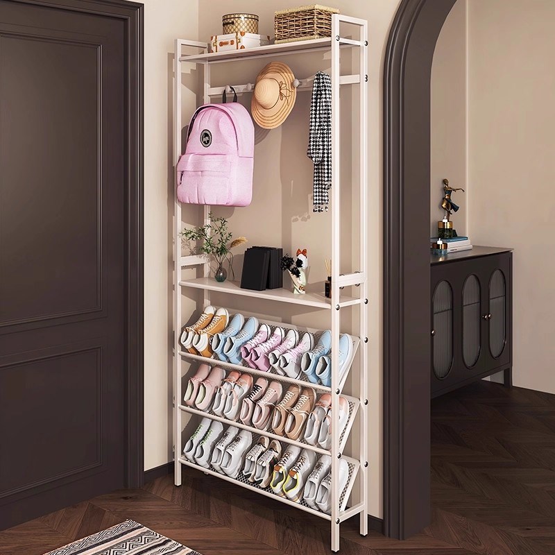 门后超薄收纳层架置物架鞋架子家用门口多层一体挂衣V架小窄简易
