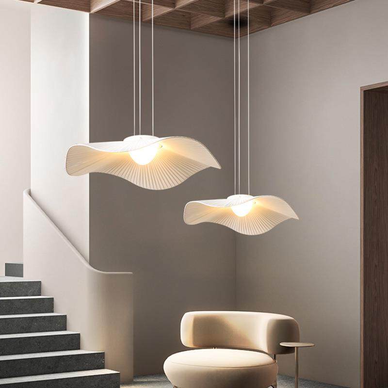 侘寂风客厅吊灯简约现代荷叶草帽灯日式创意设计卧室艺术装饰灯具