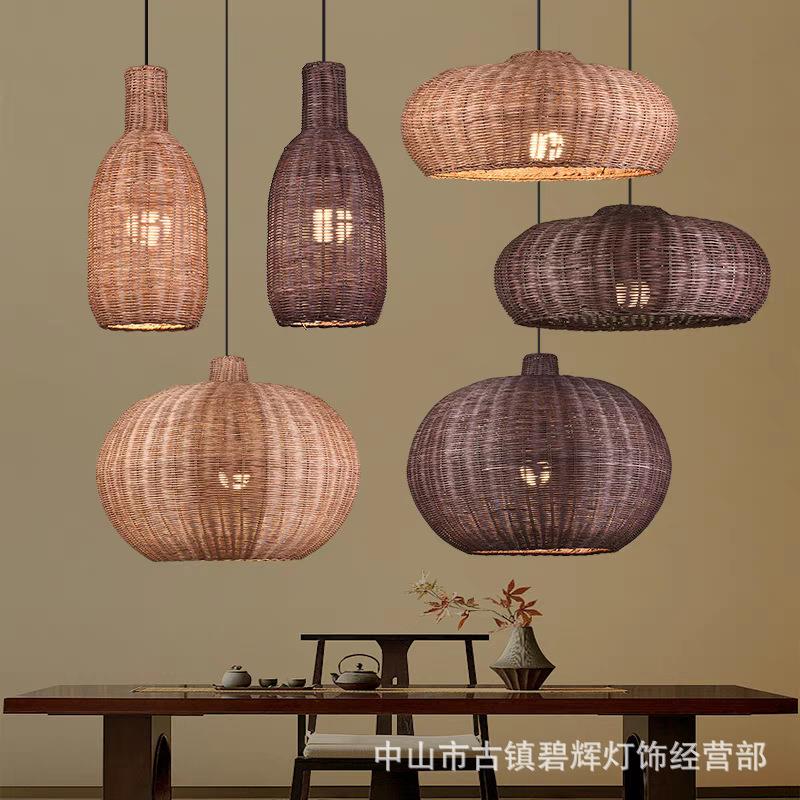 创意藤编草帽灯罩复古日式餐厅个性火锅店藤艺民宿风藤艺吊灯