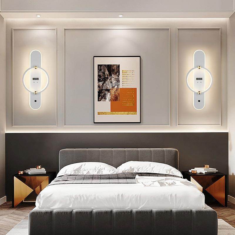 2023新款创意现代简约挂钟 LED卧室壁灯书房灯客厅灯背景墙时钟灯