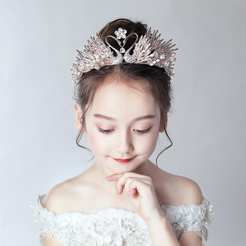 儿童皇冠头饰公主女童王冠水晶小孩发卡粉色大发箍走秀演出发饰女