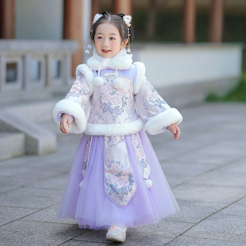 拜年服女宝宝加厚保暖女童过年服新年装儿童冬季汉服中国风套装