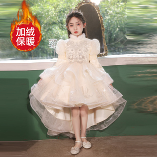 女童主持礼服冬季加厚保暖儿童钢琴演奏礼服花童婚礼小女孩公主裙