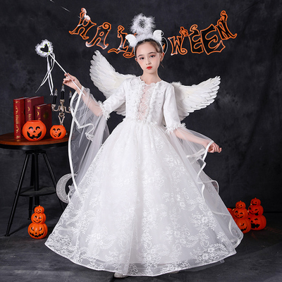 圣诞节儿童服装女童白天使生日公主裙cosplay装扮女巫精灵演出服