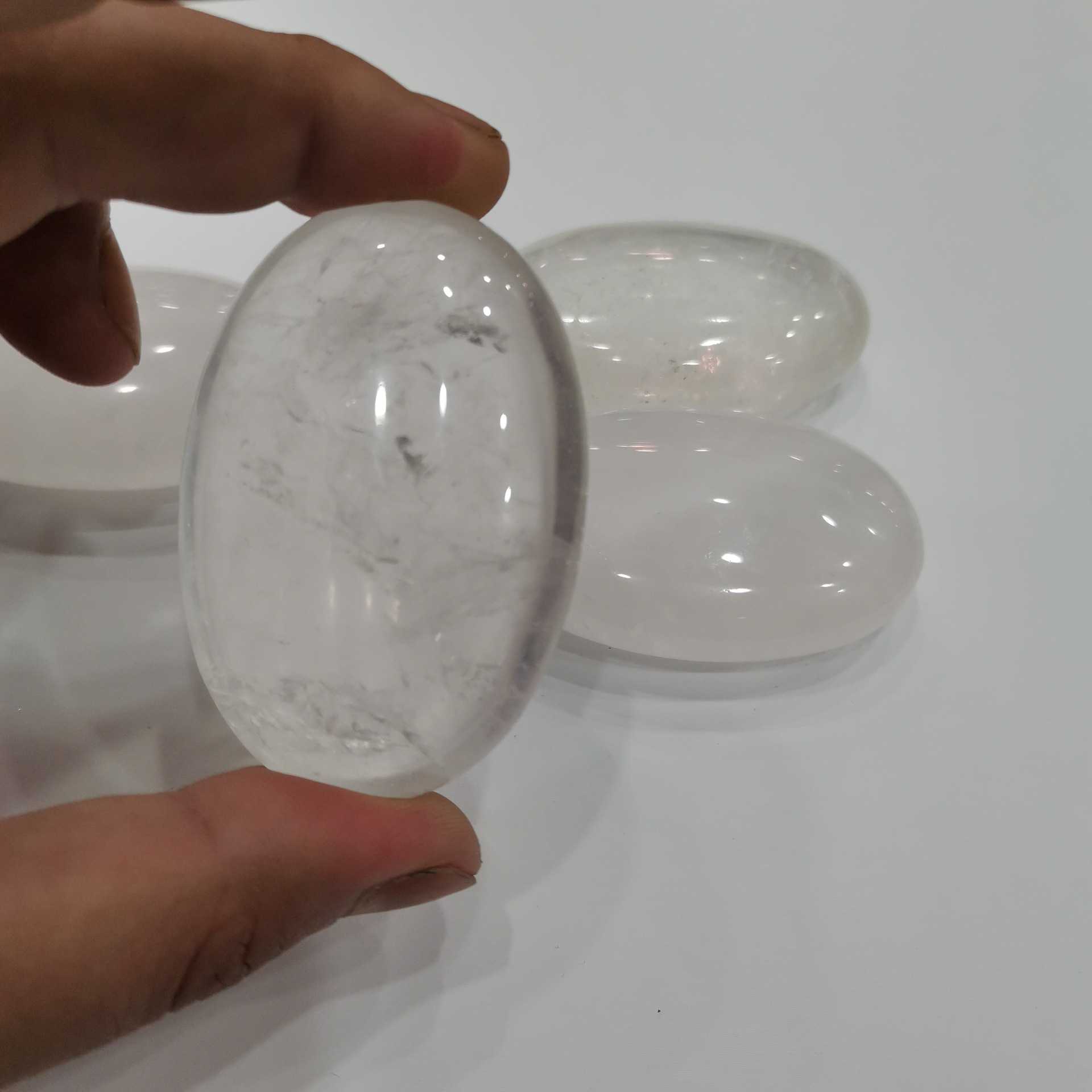 天然半宝石白水晶原石 椭圆扁型手掌石摆件 按摩球 厂家直销