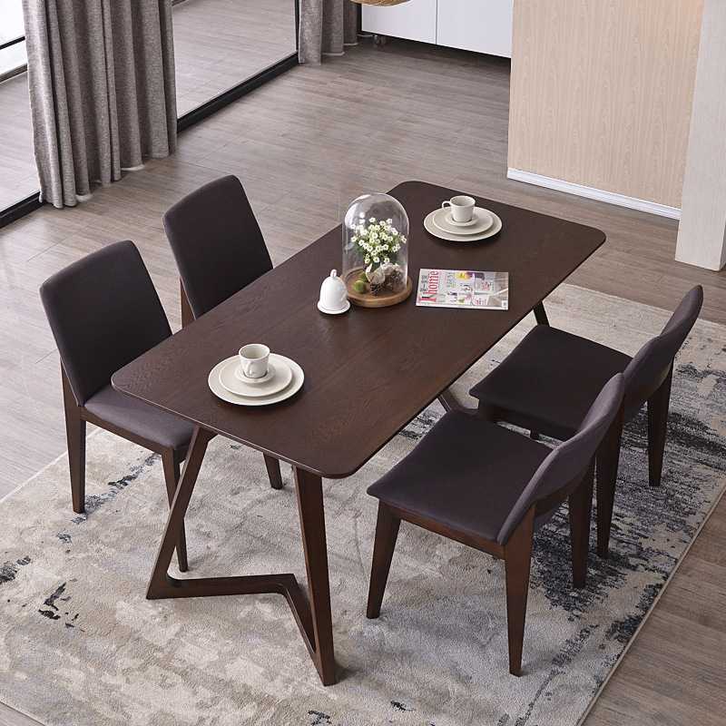 北欧复古实木餐椅现代简约布艺椅子咖啡馆桌椅茶餐厅桌椅组合