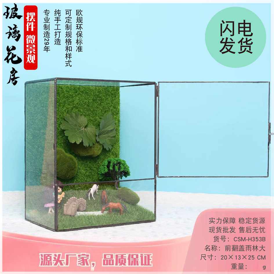 侧开门矩形玻璃花房微景观苔藓墙玻璃缸植物微缩森林造景生态瓶