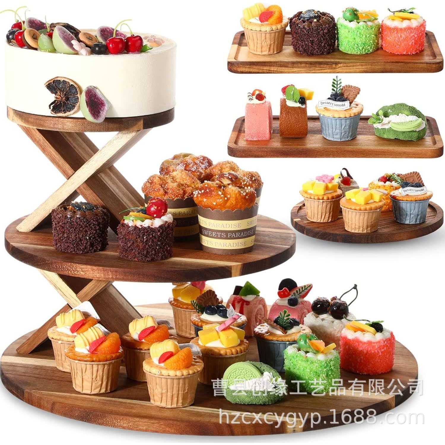 木质派对点心收纳架桌面多层纸杯蛋糕储物架实木多功能甜品展示架