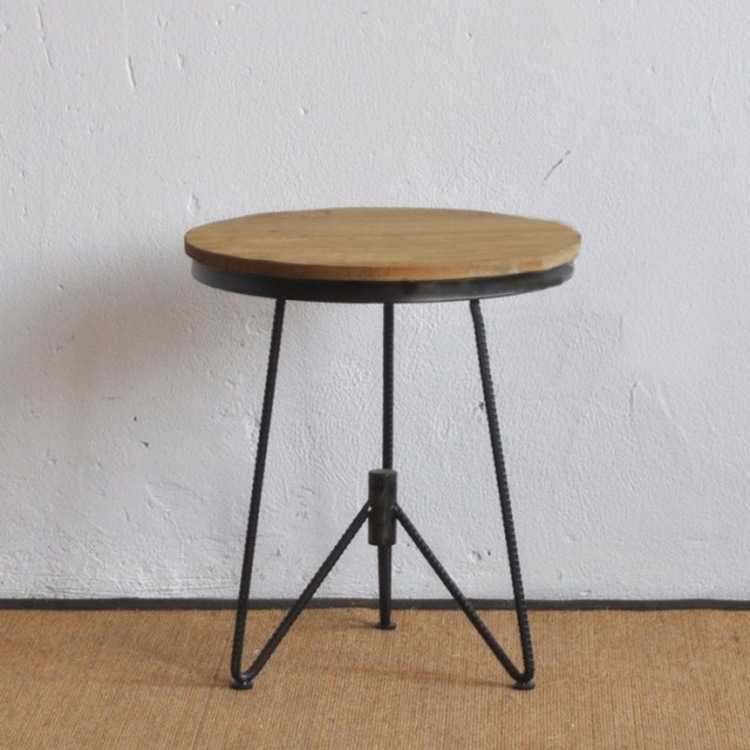 美式复古实木铁艺小圆桌简约木质客厅阳台茶几家用做旧书桌棋牌桌