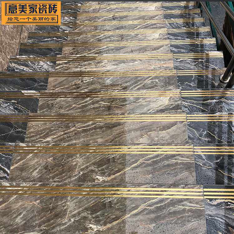楼梯砖镀金丝梯级通体大理石瓷砖踏步砖防滑大理石台阶一体式1.2