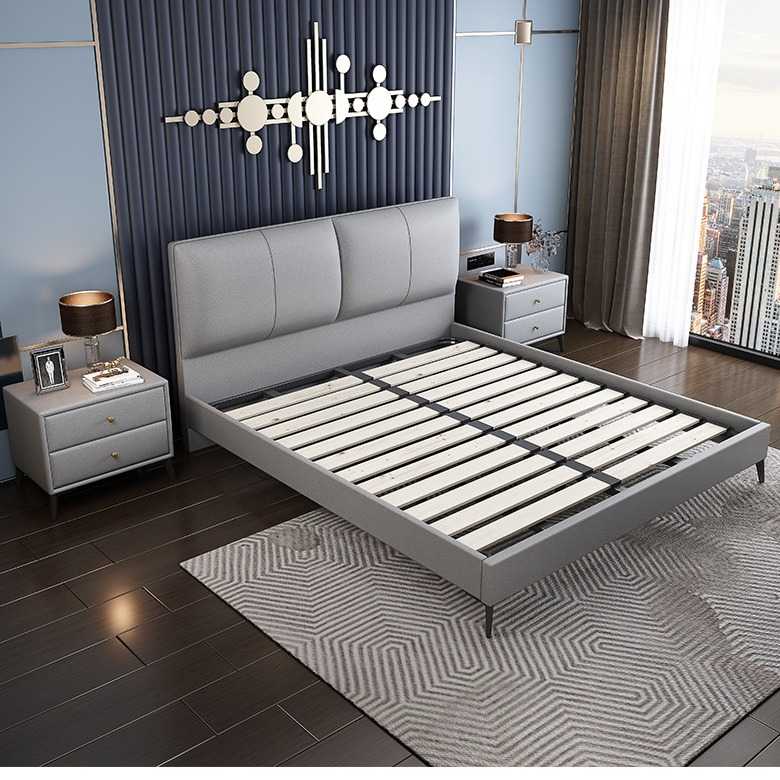 意式极简纳帕真皮床小户型现代简约主卧1米8实木双人皮床现货直发