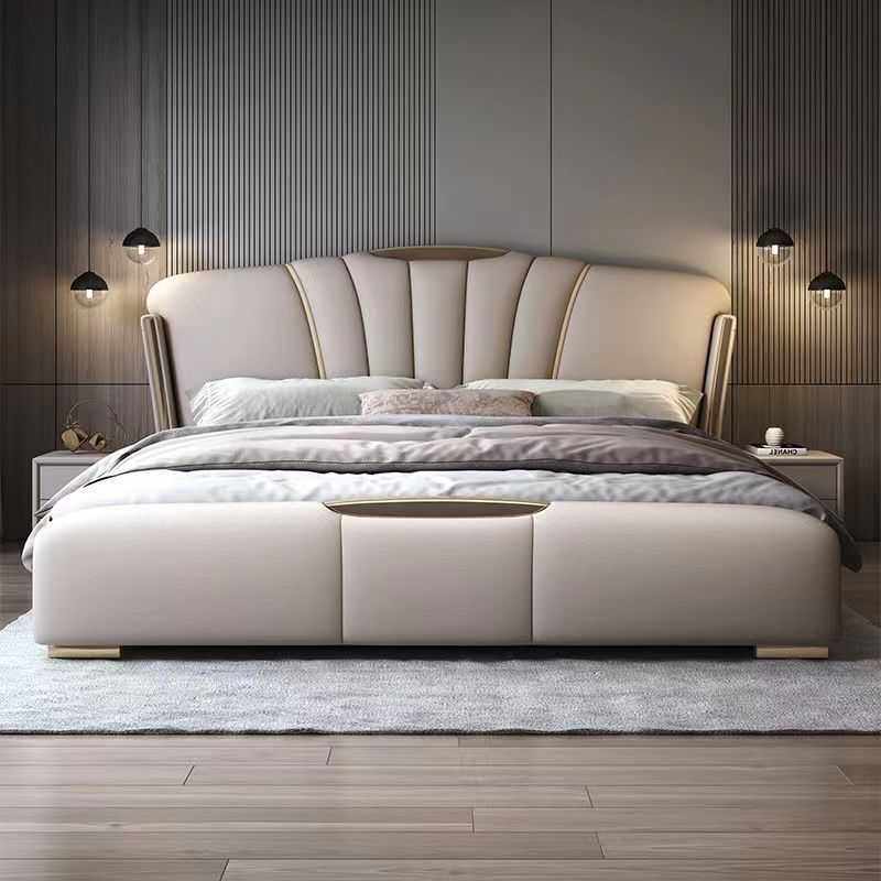 意式轻奢真皮床主卧双人床现代简约皮艺床软包储物床卧室豪华婚床