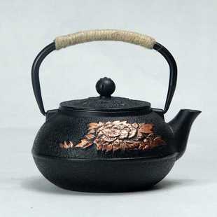 800ml铁茶壶 牡丹色带过滤网日式煮水泡茶家用养生铸铁壶茶具礼品