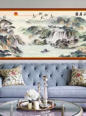 5d魔方钻石画满钻新款山水画圆钻点钻十字绣客厅富春山居图AL1260