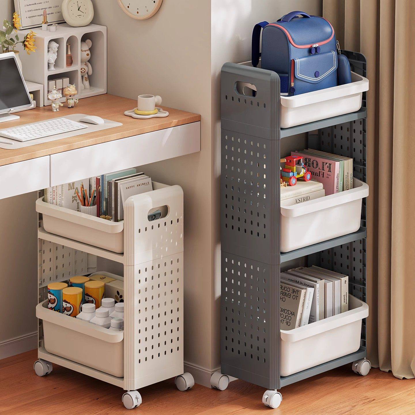 书包置物架带轮可移动多层收纳架办公桌下储物架大容量零食小推车,收纳整理,整理架/置物架/收纳架,淘宝优惠券,粉丝福利购,淘宝优惠卷
