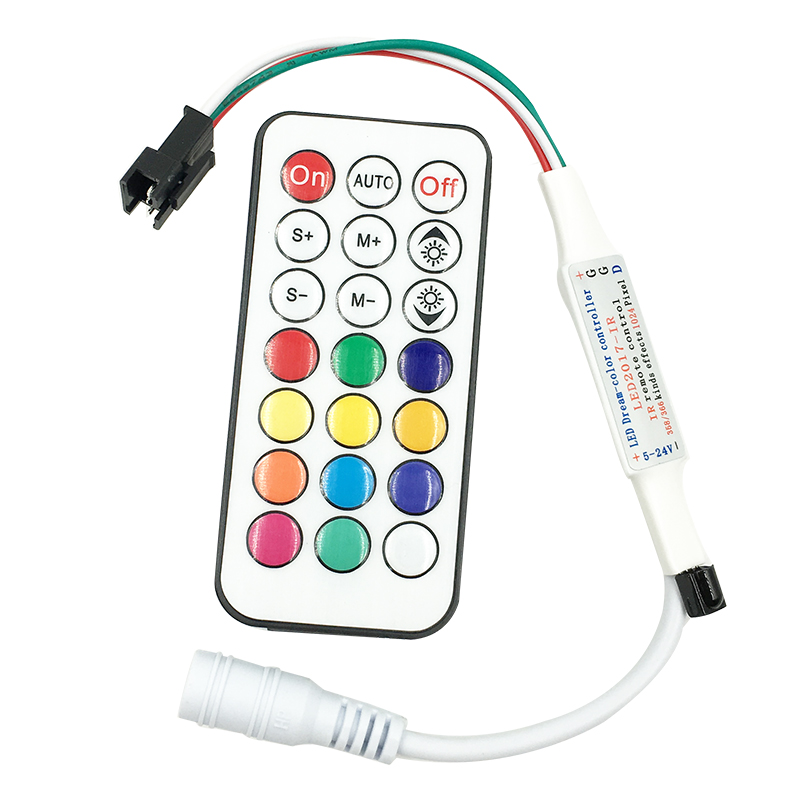 LED幻彩灯带控制器2811/WS2812B/1903全彩控制红外无线21键5v12V