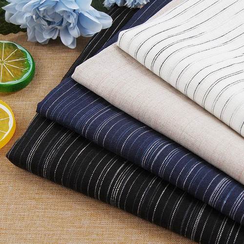 亚麻色织布段染自然条纹文艺复古裙裤西服中式服装面料 31804