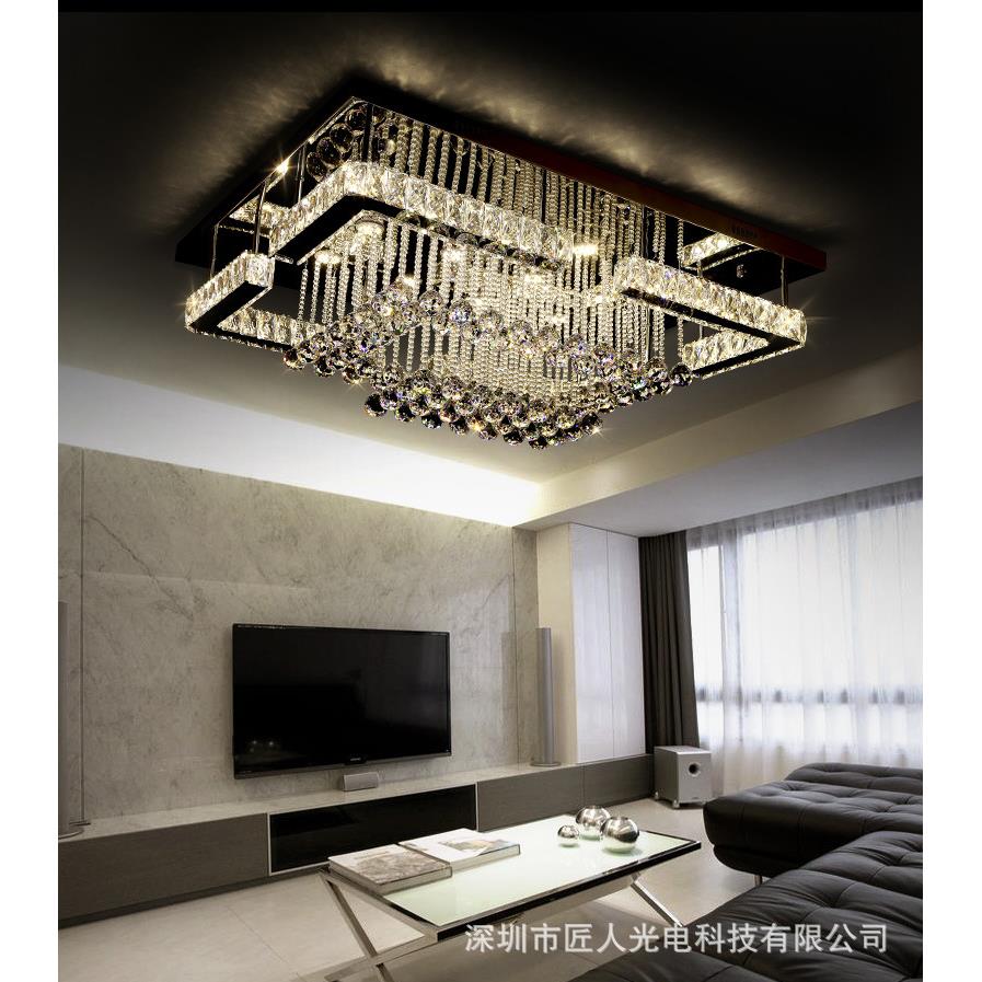 爆款特价led现代简约豪华水晶灯 创意长方形吸顶灯大气温馨客厅灯