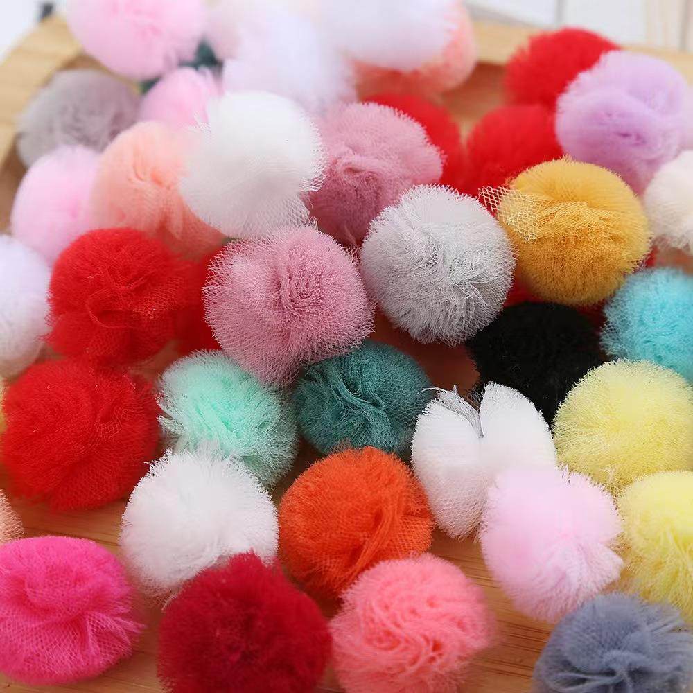 现货各种配件创意DIY花饰网球仿毛球 新款多色美国网布网纱球