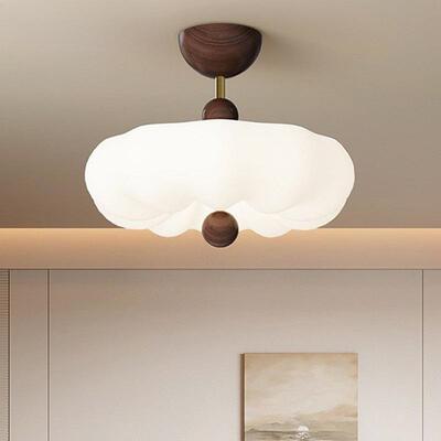 中古卧室灯奶油风吸顶灯复古法式感甜甜圈半吸吊灯儿童房中山灯具