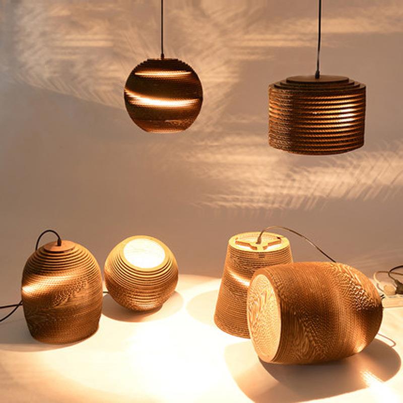 东南亚风格禅意吊灯裸蛹灯商用瓦楞纸日式酒吧咖啡厅餐厅纸皮吊灯