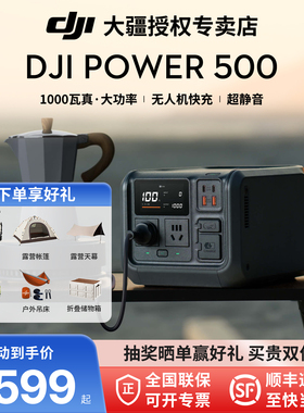 【下单有礼】DJI 大疆Power 500 便携户外移动电源 220V 1000W 自驾露营车载大功率房车应急备用磷酸铁锂