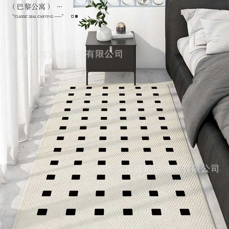 黑白格子床边毯长条卧室客厅地毯欧式复古沙发茶几床前防滑椅地垫
