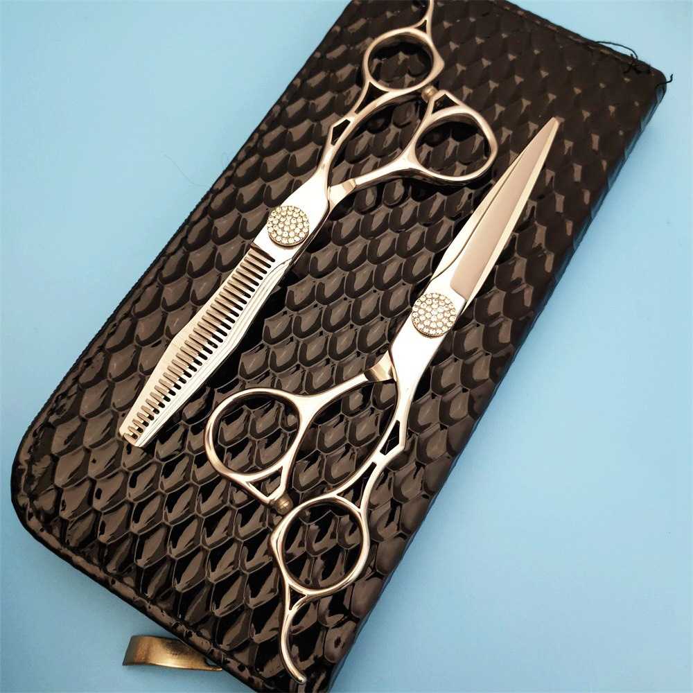 镂空手柄美发剪刀 6英寸银色 高螺丝 雕刻刀头 牙剪平剪 跨境剪刀