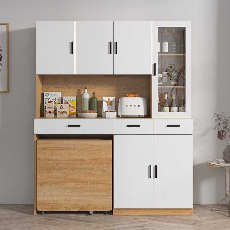 7T定 制折叠餐桌餐边柜一体储物柜现代简约茶水柜客厅碗柜置物收