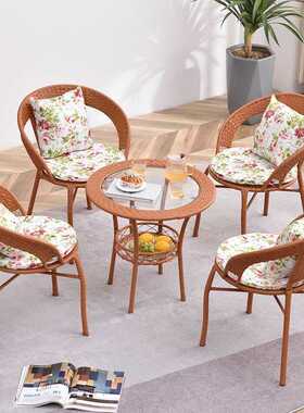 阳台小茶几藤椅三件套组合休闲茶桌庭院小腾椅子室外藤编户外桌椅