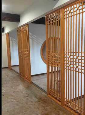 产地货源新中式实木屏风 直条花格玄关 东阳木雕酒店办公隔断厂家