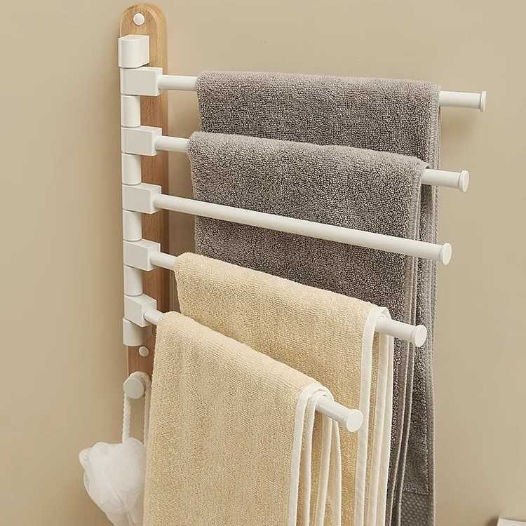 榉木旋转毛巾架免打孔卫生间架子挂架毛巾杆浴室多杆挂毛巾置物架