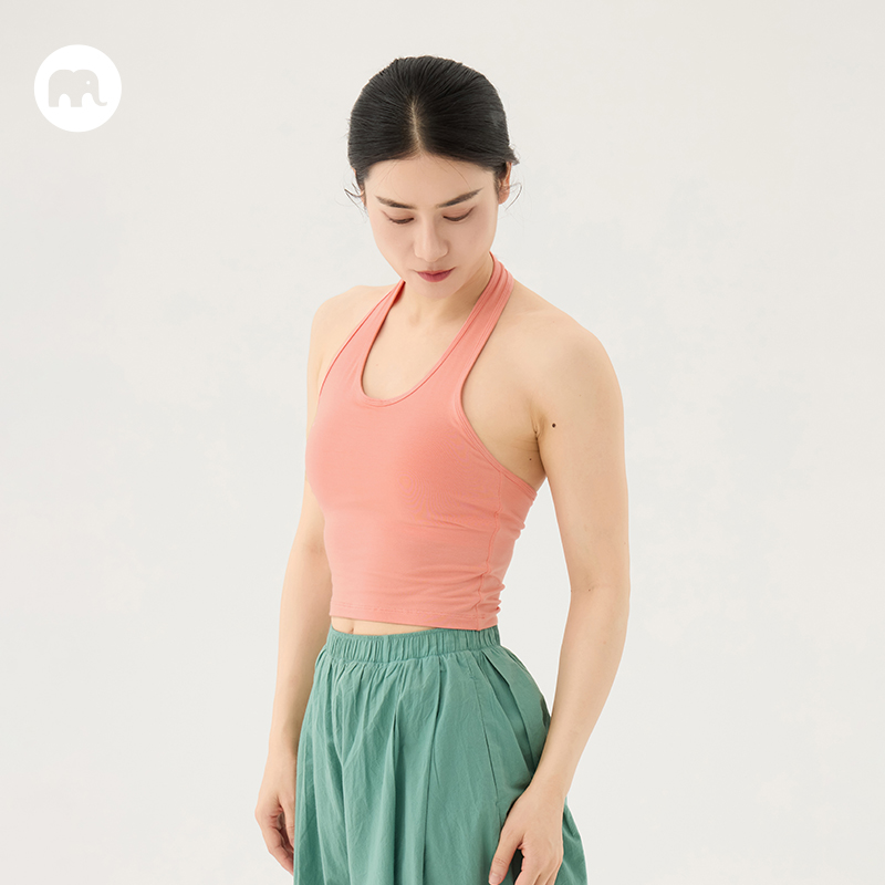 omshan·挂脖吊带背心 简约瑜伽上衣带胸垫