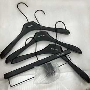 架定 儿童防滑无痕哑光黑木质衣撑裤 制LOG 店实木烤漆衣架女装 服装