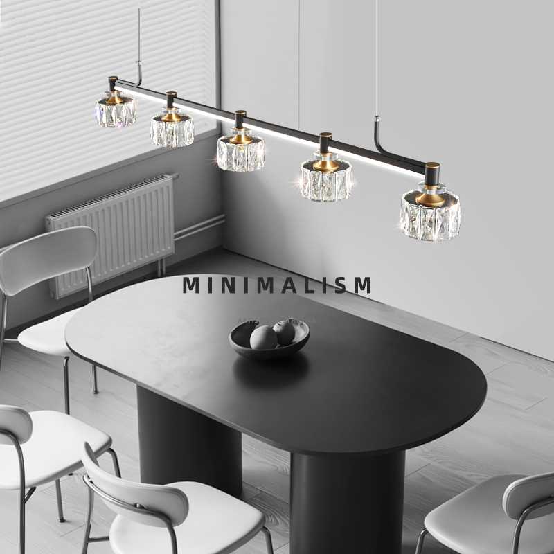 意式极简水晶餐厅吊灯现代简约全铜轻奢全光谱一字长条岛台餐桌灯