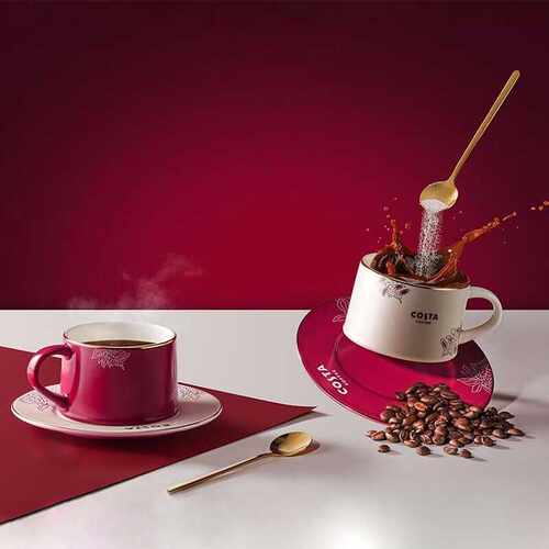COSTA 咖啡杯套装两杯两碟两勺 CO-KFB001陶瓷杯马克杯一件代发