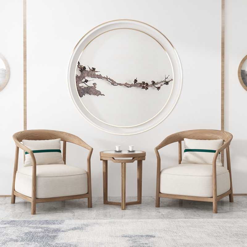 新中式实木单人圈椅茶几三件套售楼接待洽谈样板房茶楼休闲椅沙发