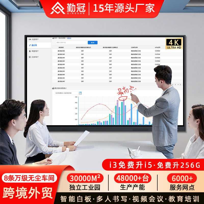 勤冠智能会议平板触摸一体机电脑交互式白板视频会议触屏电视大屏