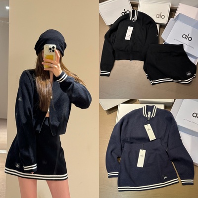 直邮ALO YOGA白富美小香风毛呢针织衫短裙短款外套修身款套装女款