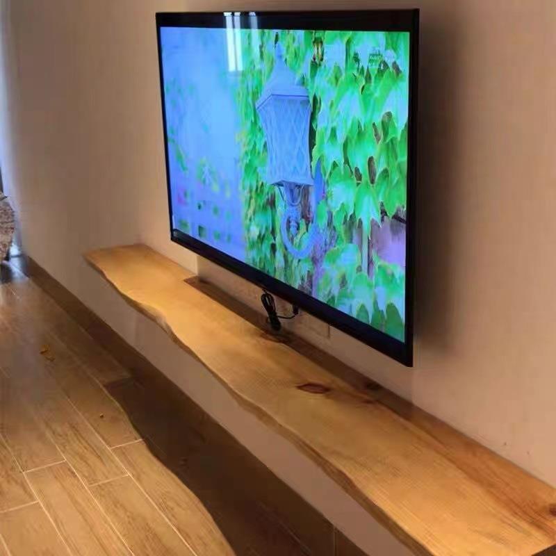 简约墙上一字实木搁板店面家用厨房整木置物架不规则原木壁挂隔板