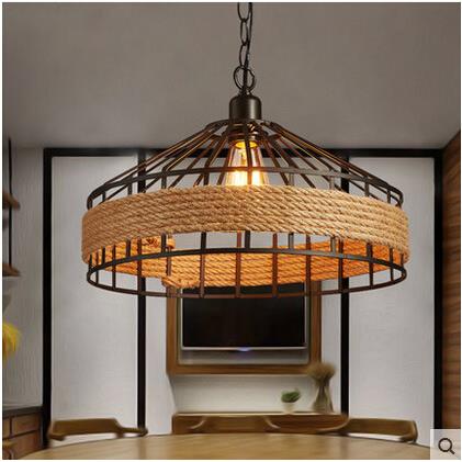 工业风吊灯乡村复古酒吧咖啡厅服装店锅盖灯茶楼包厢网吧麻绳吊灯