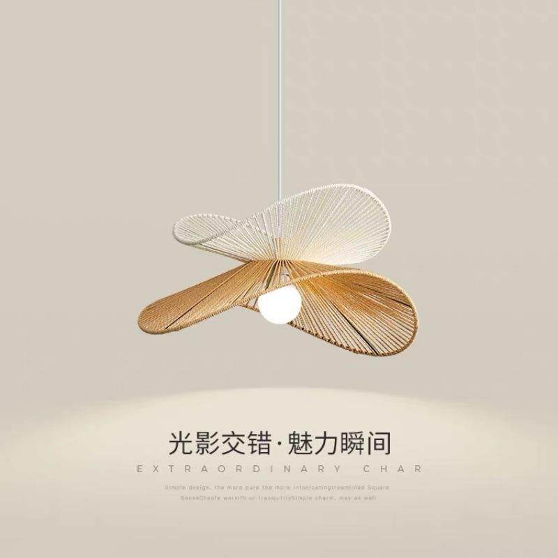 餐厅藤艺吊灯日式复古侘寂风民宿客栈卧室吊灯个性创意纸绳草帽灯,家装灯饰光源,智能吊灯,淘宝优惠券,粉丝福利购,淘宝优惠卷