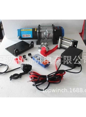 厂家生产电动绞盘4000lb防水强劲便携越野钢丝绳遥控型