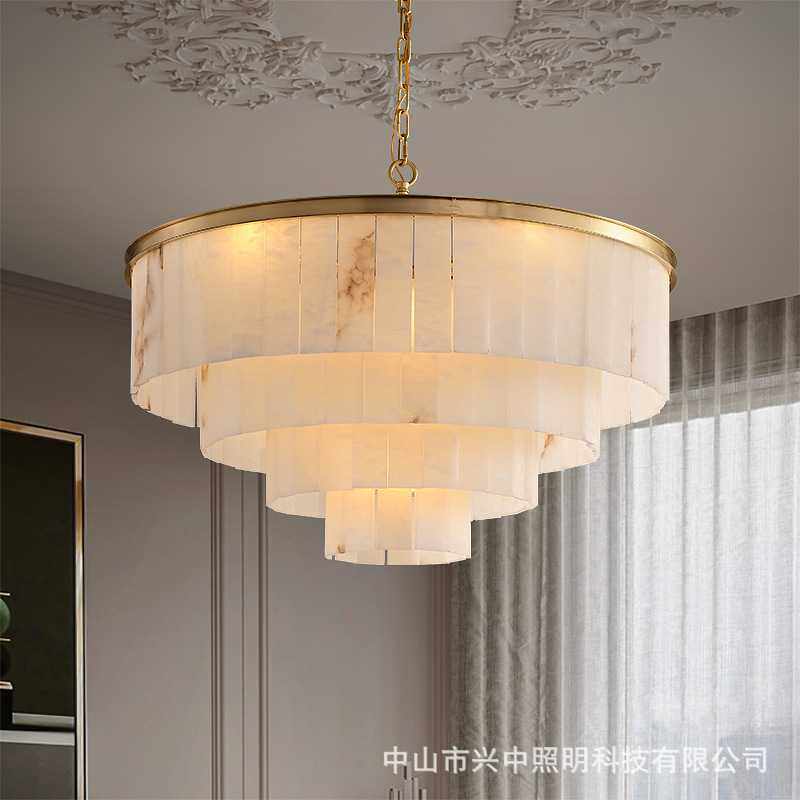 后现代法式轻奢吊灯大气客厅餐厅灯美式复古中古卧室全铜云石灯具