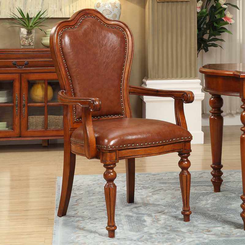 欧式真皮书椅 餐厅皮座椅 书房书椅 美式全实木餐椅 复古怀旧椅子