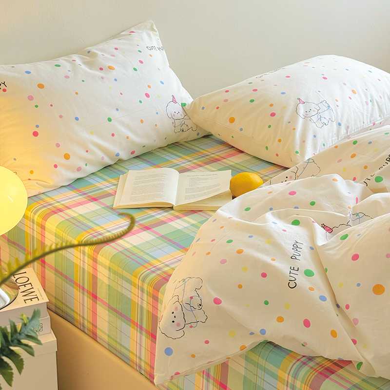 ins风全棉四件套可爱小清新纯棉三件套小狗被套纯棉床单宿舍0.9床