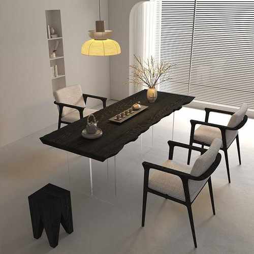 实木茶桌椅组合侘寂风碳化黑色大板泡茶桌子民宿网红简约家用茶台